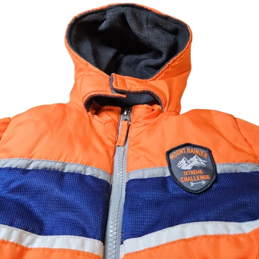 Boys Xtreme Hooded Winter Puffer Sz 4, Orange Retro Colorful Colorblock 90s/00s